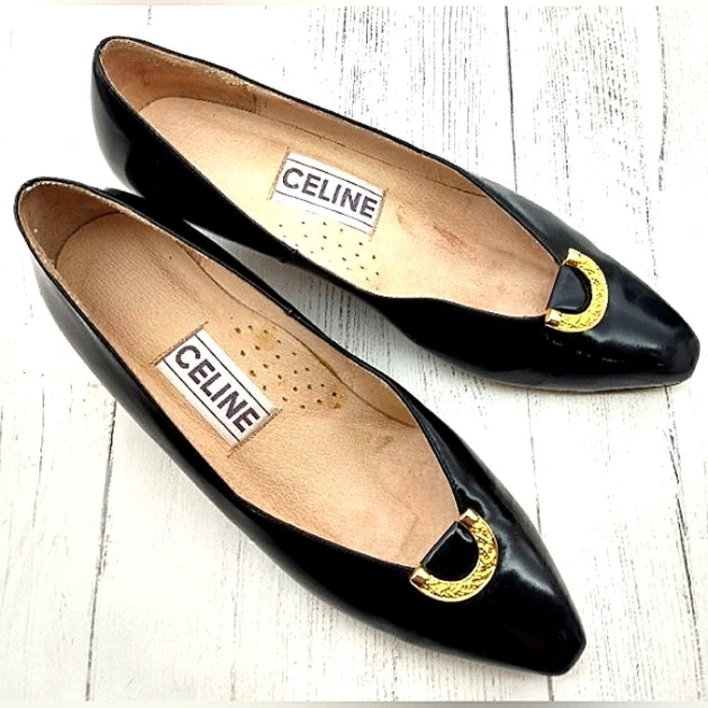 Celine Paris France Black Patent Leather Pumps Shoes Womens Vintage Authentic - Picture 1 of 16